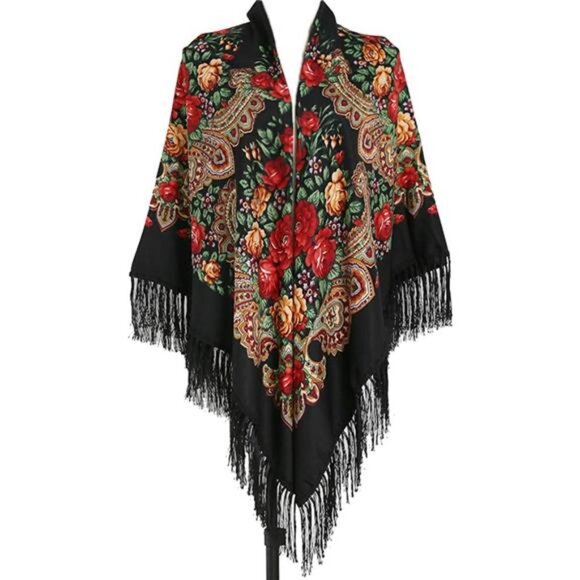 62"*62"Oversized Women's Traditional Retro Scarf Wrap Tassel Fringes - Picture 1 of 5